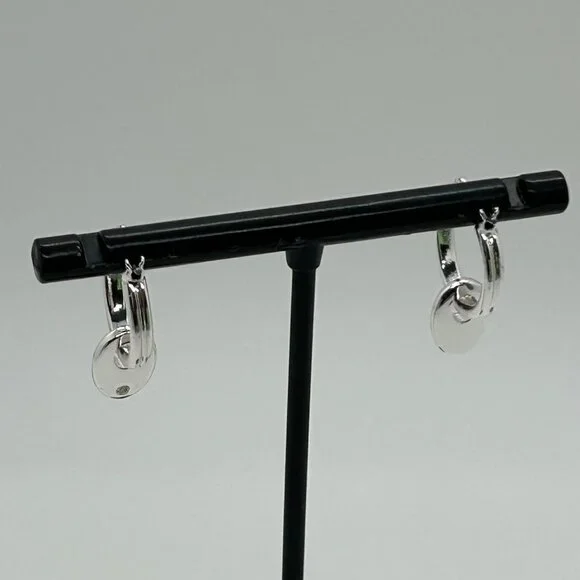 Chaps Silver-Tone Double Hoop Earrings With Dangling Oval Accents For Women - Picture 6 of 14